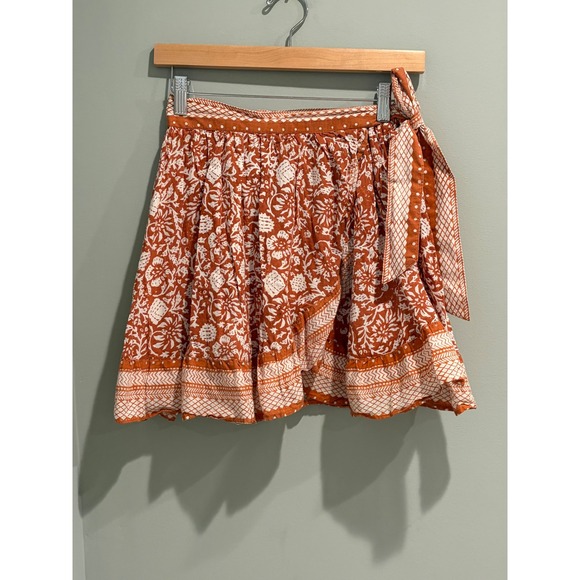 Cleobella Dresses & Skirts - Cleobella Rust Orange Floral Block Print Organic Cotton Wrap Mini Skirt XS